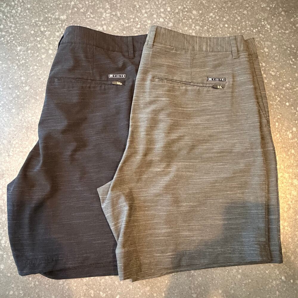 Two Visive Mens Hybrid Quick Dry 7" Golf Board Shorts Stretch Black Gray Size 36